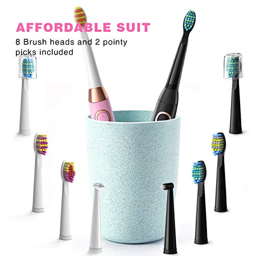 2 Cepillos de Dientes Eléctricos y Sónicos con 5 Modos 8 Cabezales y Carga Rápida USB que Dura 30 Días, Cepillos de Dientes Recargables con Temporizador Inteligente Incorporado(1 Negro y 1 Rosa)