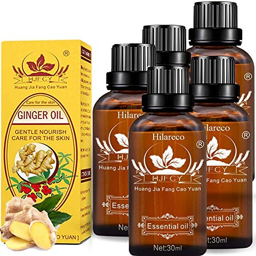 2 PCS Drenaje linfático Aceite de jengibre para la aromaterapia y como aceite base para masajes [100% natural puro] Por Hilareco,30 ml