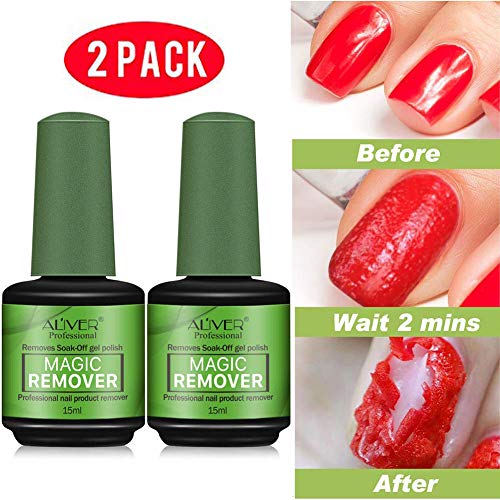 2 Piezas Magic Gel Nail Polish Remover, Removedor Esmalte Permanente,Quitaesmaltes De UñAs Magic Gel Removedor De Gel en 3-5 Minutos,Lima De UñAs Profesional Y Empujador De CutíCulas