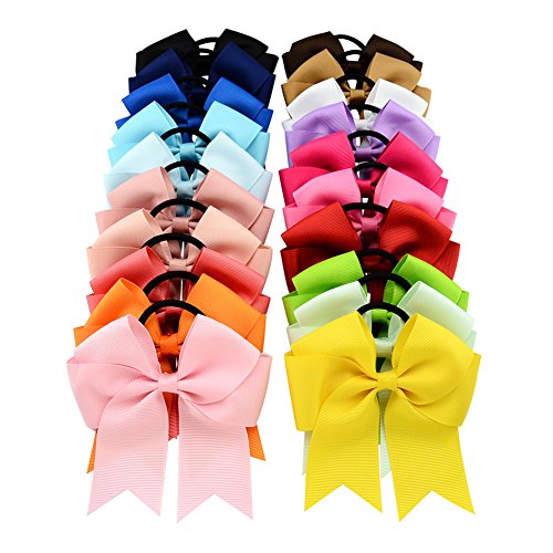 20 unids/lote 4.5 ''Grosgrain cinta arco con banda elástica para el pelo animadora arco Ponytail pelo titular para niñas/mujeres