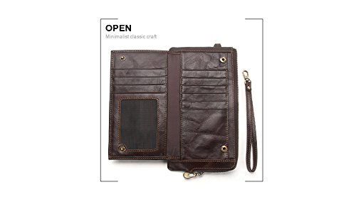 2020 Cartera para Hombre, Cartera de Cuero Genuino,   Cartera RFID, Organizador Masculino, Bolso de Mano para teléfono Celular, Monedero Largo, Caja roja