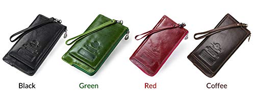2020 Cartera para Hombre, Cartera de Cuero Genuino,   Cartera RFID, Organizador Masculino, Bolso de Mano para teléfono Celular, Monedero Largo, Caja roja