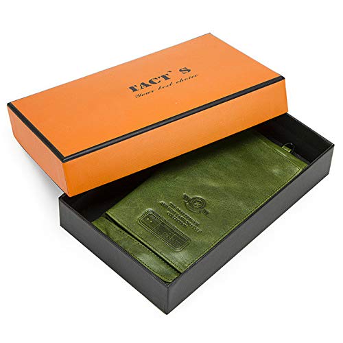 2020 Cartera para Hombre, Cartera de Cuero Genuino,   Cartera RFID, Organizador Masculino, Bolso de Mano para teléfono Celular, Monedero Largo, Caja Verde