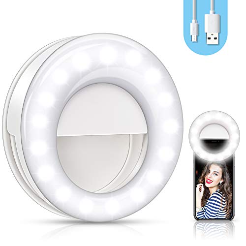 [2020 Nuevo] Anillo de luz Selfie，Recargable Anillo de luz Selfie，3 Colores y 3 Brillos Regulables，48 LED Recargable Selfie Light Clip. Adecuado para la mayoría de los teléfonos móviles, tabletas.