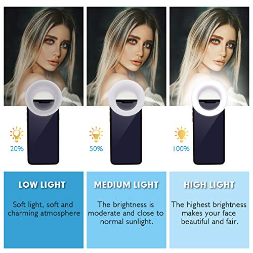 [2020 Nuevo] Anillo de luz Selfie，Recargable Anillo de luz Selfie，3 Colores y 3 Brillos Regulables，48 LED Recargable Selfie Light Clip. Adecuado para la mayoría de los teléfonos móviles, tabletas.