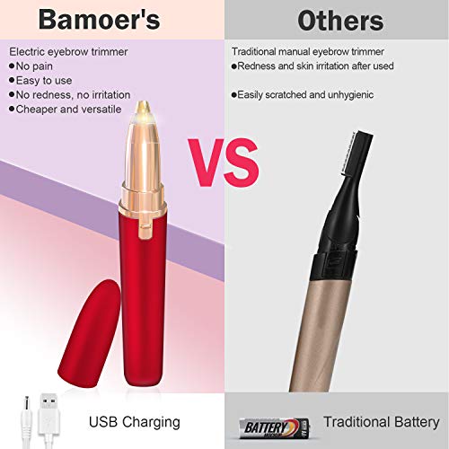 [2020 Nuevo]Depiladora para cejas，Eléctrica Depiladora Cejas Indolora,Depiladora Facial Para Mujeres Depiladora de Cejas Depiladora Facial con Cargador USB LED （Rojo）