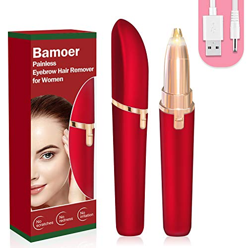 [2020 Nuevo]Depiladora para cejas，Eléctrica Depiladora Cejas Indolora,Depiladora Facial Para Mujeres Depiladora de Cejas Depiladora Facial con Cargador USB LED （Rojo）
