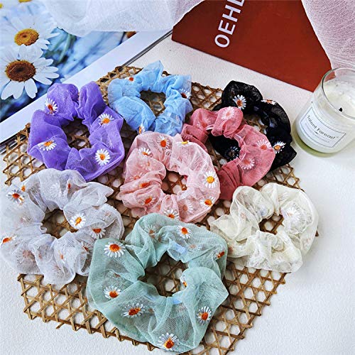 2020 Verano Fashion Daisy Scrunchies Gum Hairband, Mujeres Niñas Impresas Floral Elásticas Bandas De Pelo Diadema Diadema De Cola De Caballo Accesorio De Color Crema-