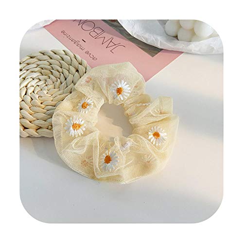 2020 Verano Fashion Daisy Scrunchies Gum Hairband, Mujeres Niñas Impresas Floral Elásticas Bandas De Pelo Diadema Diadema De Cola De Caballo Accesorio De Color Crema-