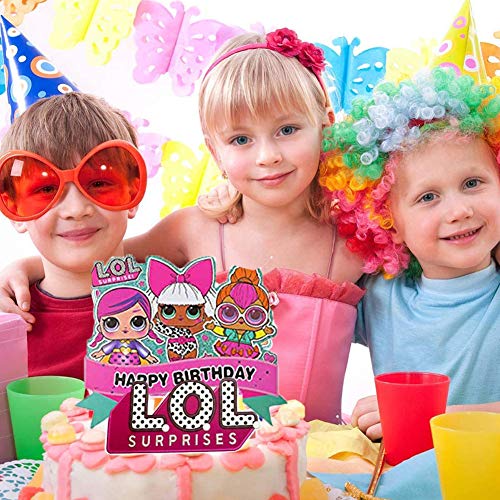 24 Piezas LOL Cake Topper con una Pancarta de Feliz Cumpleaños,LOL Happy Birthday Party Supplies Cupcake Topper para Decoraci ón de Niños