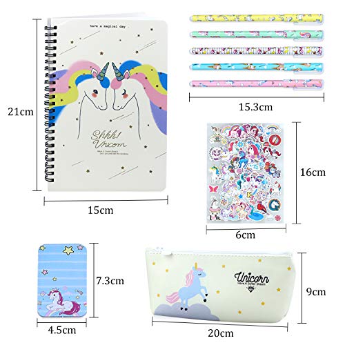 25 Piezas Bolígrafo Regalos de Unicornio para Niñas, Set de Papelería y Estuche Escolar y Cuaderno Libreta de Notas y Notas Autoadhesivas y Pegatina, Regalo para Niños 6 7 8 9 10 años (25 piezas）