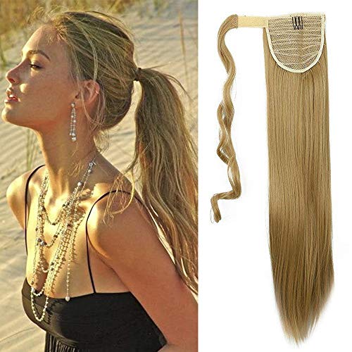 26" 65cm Extensión Clip de cola para el cabello en cabello rubio ceniza - Cola de caballo Recto Largo postizo Cola de caballo Extensiones envolventes 135g