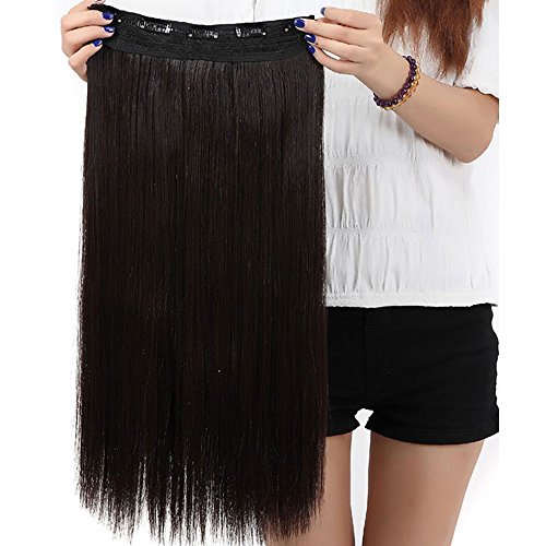 26"(66cm) Extensiones de Cabello Clip Pelo Sintético Se Ve Natural Una Pieza 3/4 Cabeza Completa Postizos Pelucas para Mujer Lisas (120g,Castaño Oscuro)