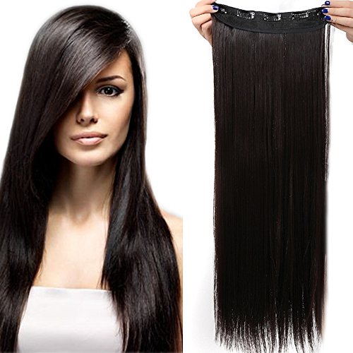 26"(66cm) Extensiones de Cabello Clip Pelo Sintético Se Ve Natural Una Pieza 3/4 Cabeza Completa Postizos Pelucas para Mujer Lisas (120g,Castaño Oscuro)