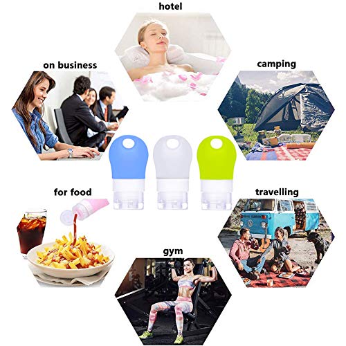 3 Botellas de Viaje, FANDE Juego de Botellas de Viaje de Silicona, Recargables, Aptas para Cosméticos, Champú, Detergente, (38 Ml)