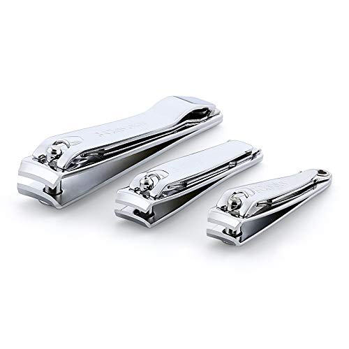 3 Claveles - Lote 3 Cortaúñas Cromados con Lima para Manos y Pies en Acero Inoxidable al Carbono. Acabado Metalico. Medidas 5, 6 y 8 cm