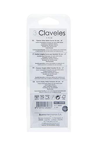 3 Claveles Tijeras para uñas de bebe con punta fina y curvada segura, de 10 cm 4", Brillo (28088)