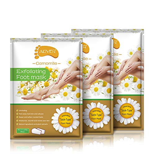 3 Pares Máscara Exfoliante de para Pies y Suaves en 5 a 7 Días Peeling de Callos y Piel Muerta Repara Tacones ásperos bebé Pies para Hombres y Mujeres (Manzanilla)