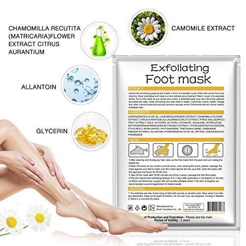 3 Pares Máscara Exfoliante de para Pies y Suaves en 5 a 7 Días Peeling de Callos y Piel Muerta Repara Tacones ásperos bebé Pies para Hombres y Mujeres (Manzanilla)