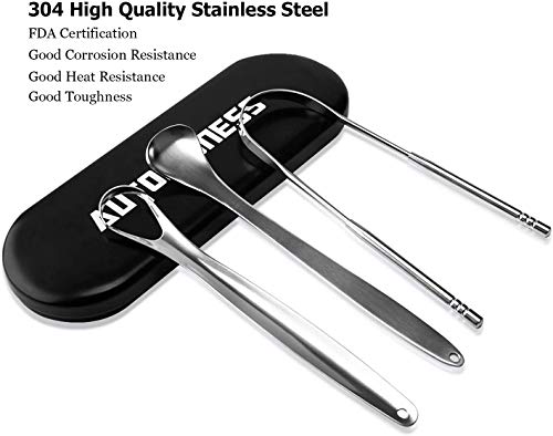3 Pieces Limpiadores de Lengua,Automoness Raspador de lengua con Caja Metal,Limpieza Cepillo Lengua,Uso Recomendado por Dentistas（Negro）
