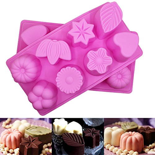 3 piezas de moldes de silicona con hojas florales, FineGood bizcocho de chocolate con 8 cavidades y pasta de chocolate Jalea de moldes para decoración de hornear de la cocina - rosa