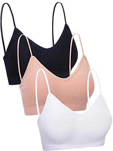 3 Sujetadores de Tubo de Cuello V Camisola con Relleno sin Costura Bandeau Sujetador Deportivo Sujetador de Dormir con Tirantes Elásticos (Negro, Blanco, Color de Piel, XL-XXL)