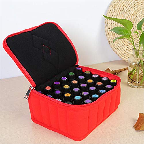 30 Botellas Aceite Esencial Transporte a Prueba de Golpes Funda, Portátil Maquillaje Organizador Neceser, 15ml Perfume Soporte, Exterior Viajes Caja Almacenaje, Esmalte Uñas Almacenaje Bolsa - Rojo