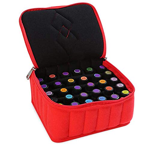 30 Botellas Aceite Esencial Transporte a Prueba de Golpes Funda, Portátil Maquillaje Organizador Neceser, 15ml Perfume Soporte, Exterior Viajes Caja Almacenaje, Esmalte Uñas Almacenaje Bolsa - Rojo