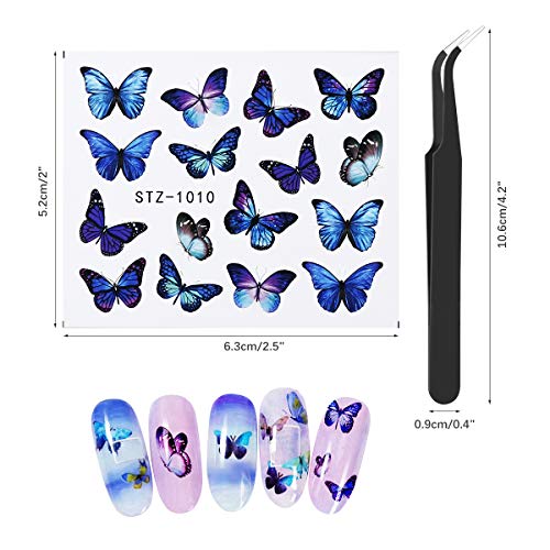 30 Hojas Pegatinas Uñas al Agua, Decorativa Pegatinas Transferencia Agua Uñas Nail Art Stickers con pinzas para Manicura Uñas