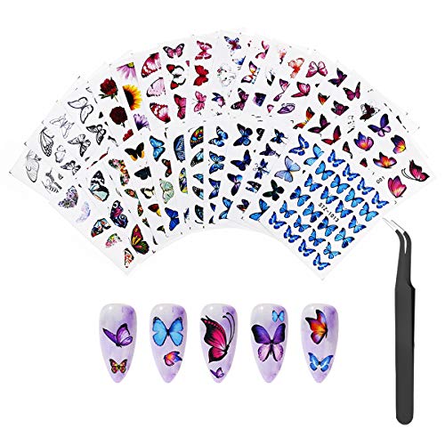 30 Hojas Pegatinas Uñas al Agua, Decorativa Pegatinas Transferencia Agua Uñas Nail Art Stickers con pinzas para Manicura Uñas