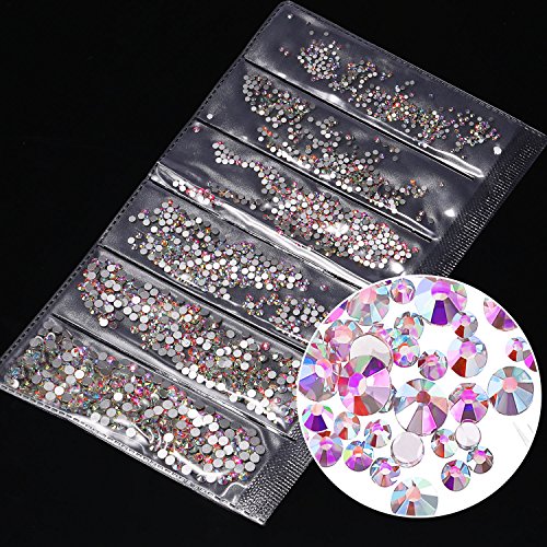 3456 Piezas de Cristales AB de Uña Diamantes de Imitación de Arte de Uña Cuentas Redondas Gemas Planas Piedras de Uñas, 6 Tamaños para Manicura Maquillaje (Cristal AB, Mezclado SS3 4 5 6 8 10)