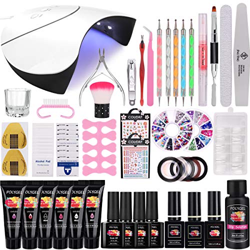 36W Lámpara Kit Uñas de Gel Completo, MYSWEETY Kit de Inicio de Manicura con 6 Extensión 4 Color Gels, Capa Superior, Capa Base y Accesorios para Uñas Semipermanente