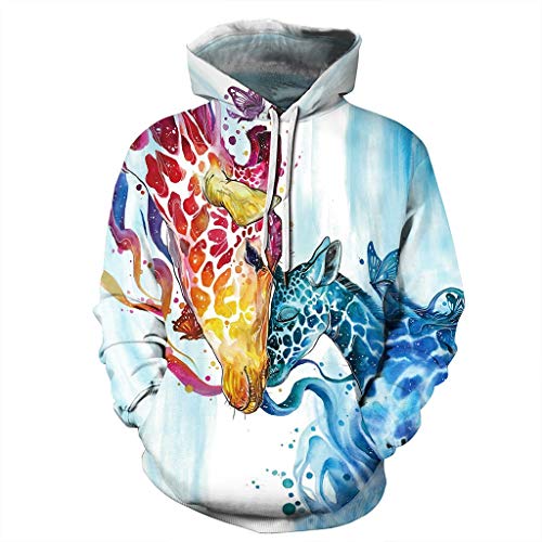 3D Unisex Pullover Hoodies Fresco Unisex de Manga Larga Sudadera 3D Digital Print Jirafa de La Madre y El Niño La Manera del Patrón de Personalidad Outwear Grandes Bolsillos Sweatshirt Met capuchon