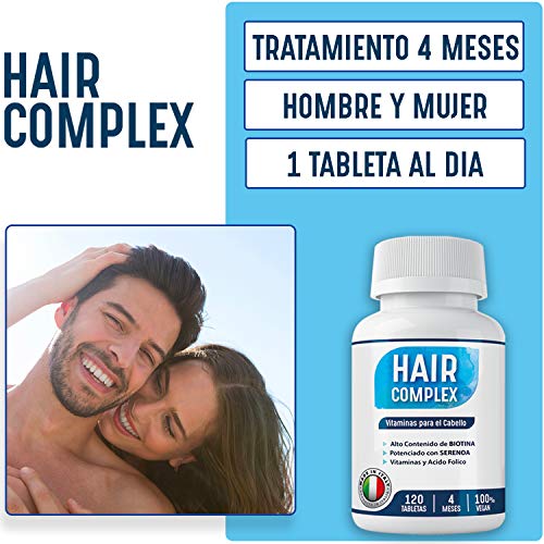 4 Meses [ 120 COMPRIMIDAS ] Suplemento de Biotina para el Pelo | Vitaminas para el Cabello y Saw Palmetto | Biotin para Crecimiento y Fortalecimiento
