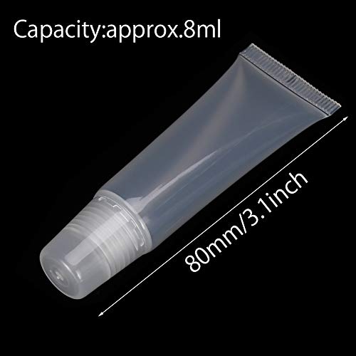 40 Piezas 8ml Rellenable Tubos Vacíos Transparente, Plástico Tubos Suave Contenedor de Cosmético para DIY Tubo Brillo Labial y Viaje Maquillaje