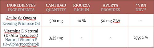 450 perlas Aceite de Onagra 500 mg con 10% en GLA (Ácido Gamma-linolénico) + 3,35 mg de Vitamina E. 450 perlas | Obire