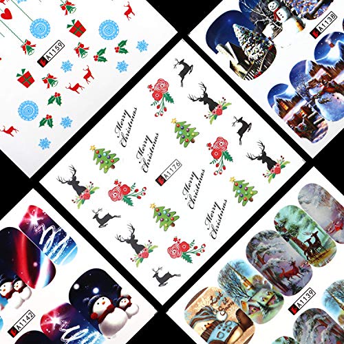 48 Hojas Transferencia Agua Pegatinas Uñas,MWOOT Christmas Nail Art Stickers Calcomanías Uñas Etiquetas Engomadas para DIY Nail Tips Decoracion