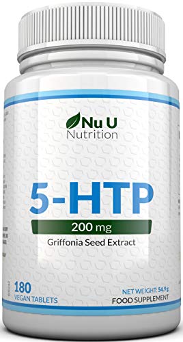 5-HTP 200 mg | Doble Potencia | 180 Comprimidos (Suministro para 6 Meses) | Complemento alimenticio de Nu U Nutrition