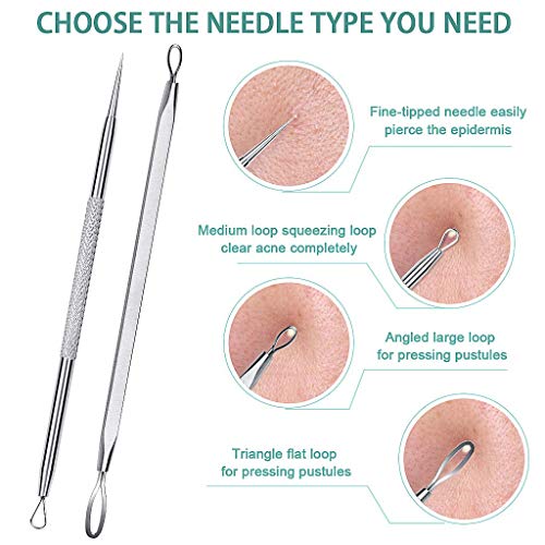 5 Piezas de herramientas (Conjunto) para eliminar espinillas, Extractor de acné, Herramienta (con caja) de eliminar acné, espinilla, mancha y pápula