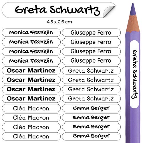 50 Etiquetas Adhesivas Minis Personalizadas para marcar objetos, lápices, bolis, etc. Medida 4,2 x 0,5 cm. Color Blanco