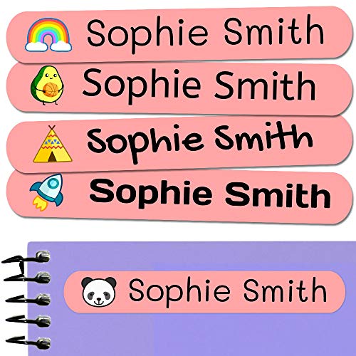 50 Etiquetas Adhesivas Personalizadas, de 6 x 1 cms, para marcar objetos, libros, fiambreras, etc. Color Rosa Basico