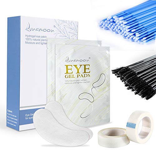 50 Pares Parches Extensiones de Pestañas Almohadillas de Gel+100pcs Pinceles Micro Aplicadores+50Pcs Cepillos de Pestañas+2pcs Cinta Médica para Extensión de Pestañas(set02)