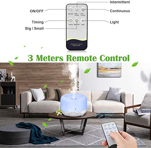 500ml Difusor de Aceite Esencial, TENSWALL Control Remoto Humidificador Ultrasónico con Luces LED Cambiantes de 7 Colores