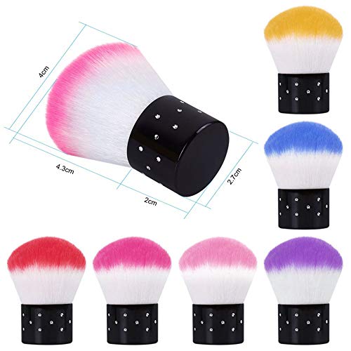 6 piezas Pincel para polvo de uñas, Kalolary Suave removedor de polvo para uñas Limpiador de polvo Maquillaje en polvo Brocha para ruborHerramientas, rosa, púrpura, azul, marrón, rojo, amarillo
