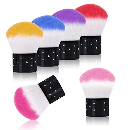 6 piezas Pincel para polvo de uñas, Kalolary Suave removedor de polvo para uñas Limpiador de polvo Maquillaje en polvo Brocha para ruborHerramientas, rosa, púrpura, azul, marrón, rojo, amarillo