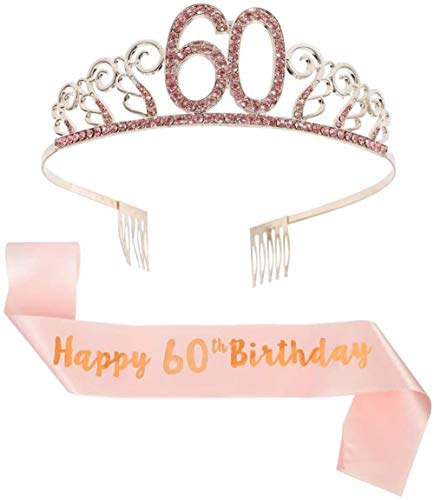 60 Crystal Crown Corona de cumpleaños 60 del cumpleaños del partido de la bandera accesorios decorativos 60 mujeres niñas