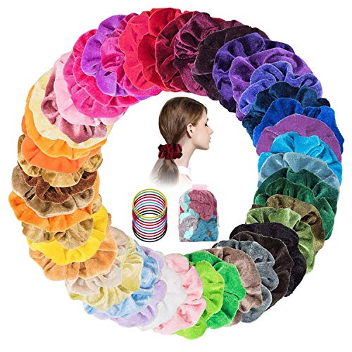 60 Piezas Gomas de Pelo Scrunchies Terciopelo Coleteros de Tela Scrunchies Pastel Velvet Elástico Hair Scrunchies-Accesorios para el cabello para mujeres niñas con bolsa de almacenamiento