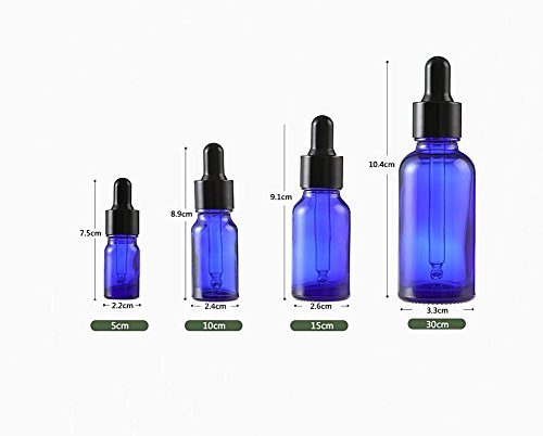 6PCS azul vidrio del aceite esencial Frascos botella frasco cuentagotas con tapa negra maquillaje frasco cosmético envase de contenedores para aromaterapia perfume (30ml/1oz)
