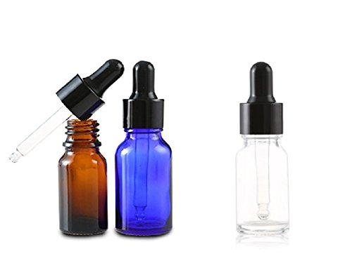 6PCS azul vidrio del aceite esencial Frascos botella frasco cuentagotas con tapa negra maquillaje frasco cosmético envase de contenedores para aromaterapia perfume (30ml/1oz)