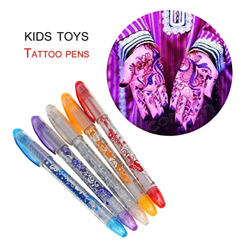 6PCS Niños DIY Tattoo Pens Handdrawing Tattoo Gel Pens Novedad Niños Juguetes Niños Niños Cumpleaños Festival Regalos (multicolor) ESjasnyfall